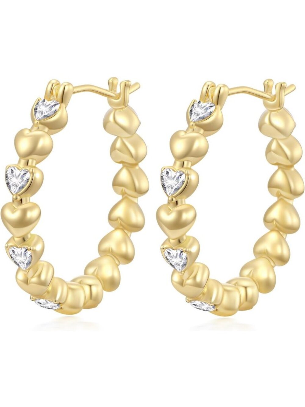 Trendy 14K Gold Hoop Earrings for Women - CZ Round & Heart Design, 25mm